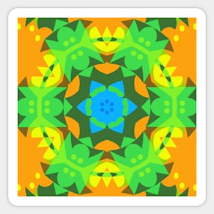 Retro Mandala Flower Blue Yellow and Green Sticker